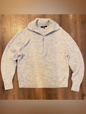 QUINCE Baby Alpaca Merino Wool Sweater Quarter Zip Lightweight Light Grey Small